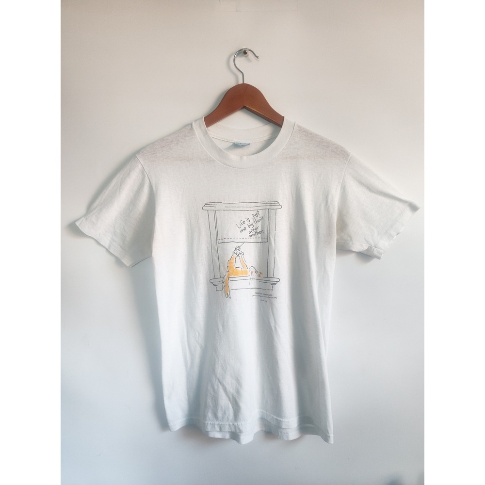 Vintage 80s Cat T-Shirt Shoebox Greetings Hallmark Medium White Funny Graphic